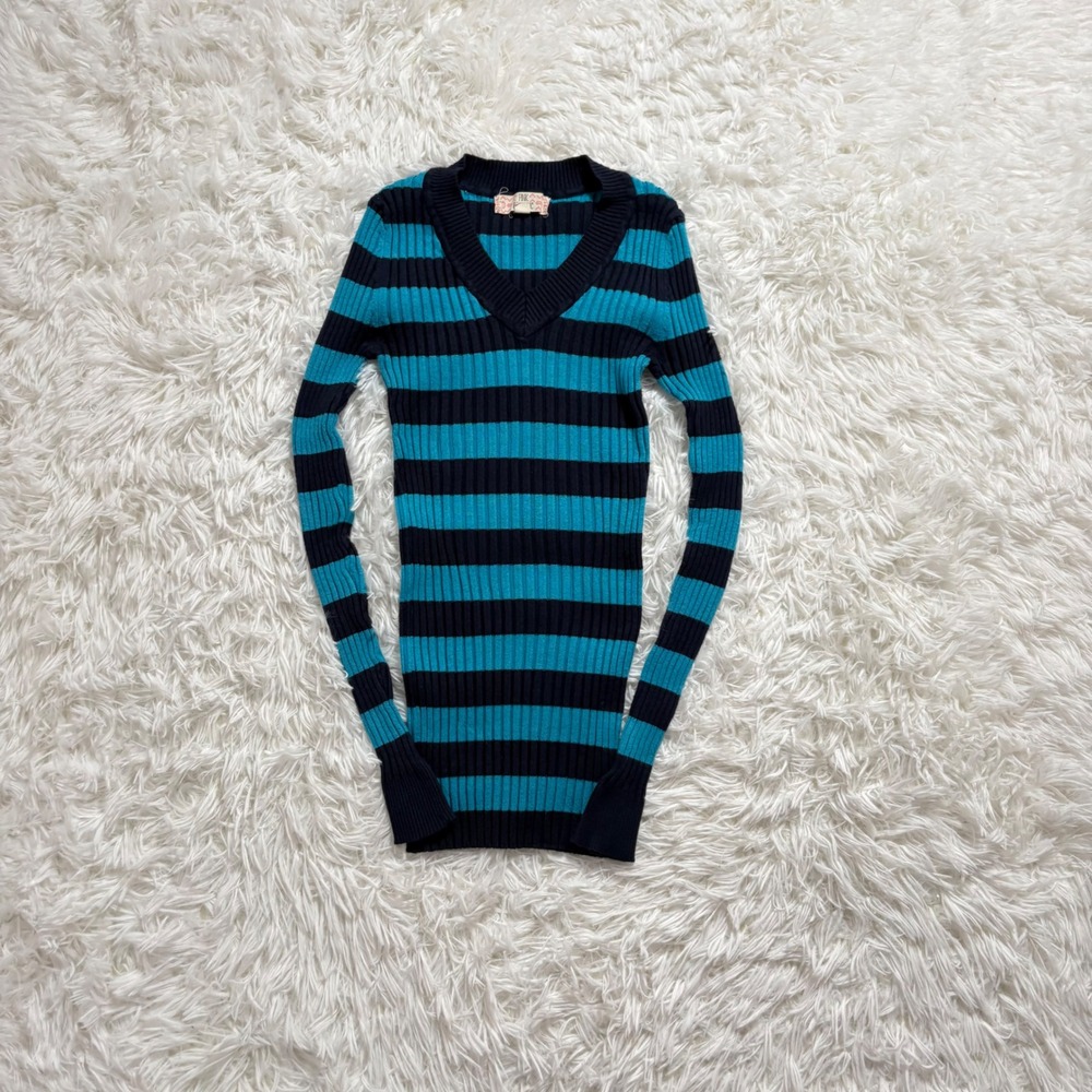 y2k blue & black striped knit sweater xs